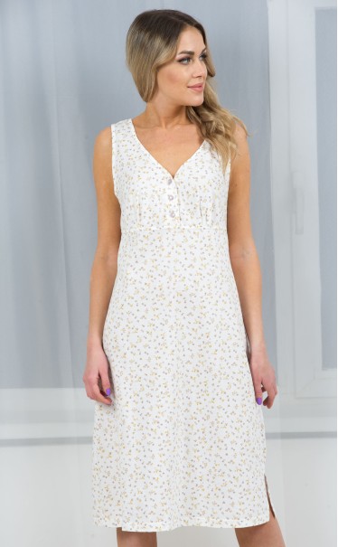 Ночная сорочка "мелкие серо-желтые цветочки на белом"