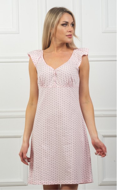 Ночная сорочка "Сердечки и точки серые на розовом"