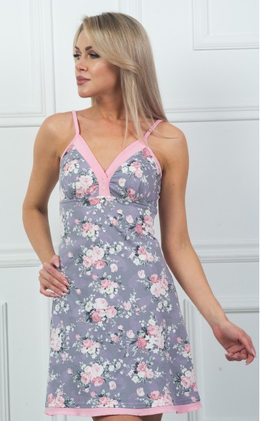 Ночная сорочка "Букеты с розой на сером"