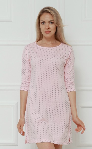 Ночная сорочка "Сердечки и точки серые на розовом"