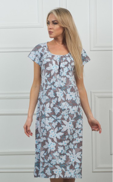 Ночная сорочка "Цветы голубые на кофейном"