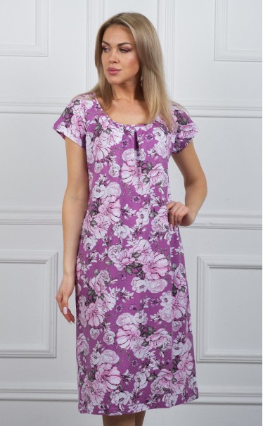 Ночная сорочка "Крупные цветы на фоне страя роза"