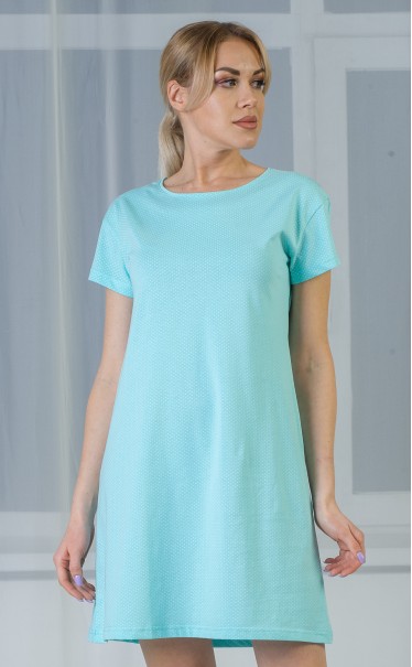 Ночная сорочка "горошек (точки) белый на бирюзе"