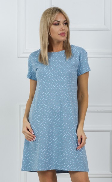 Ночная сорочка "Горошек розовый белый на синем"