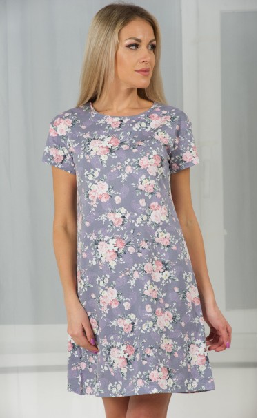 Ночная сорочка "Букеты с розой на сером"