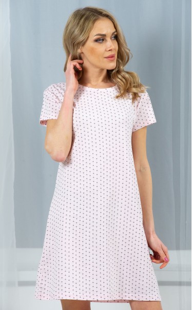 Ночная сорочка "Сердечки и точки серые на розовом"