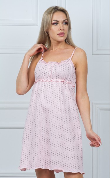 Ночная сорочка "Сердечки и точки серые на розовом"