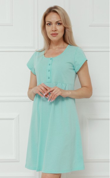 Ночная сорочка "Горошек (точки) белый на бирюзе"