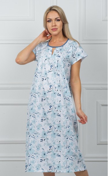 Ночная сорочка "Большие голубые цветы на снегу"