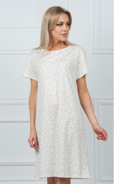 Ночная сорочка "Мелкие серо-желтые цветочки на белом"