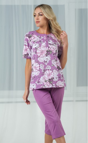 Комплект футболка с бриджами "Крупные цветы на фоне страя роза"
