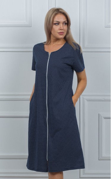 Халат "Белые горошки на синем"