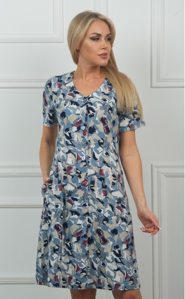 Халат "абстракция индиго с черно-белым и вкраплением граната"