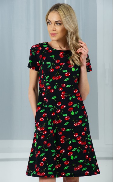 Платье "Вишня красная на черном"