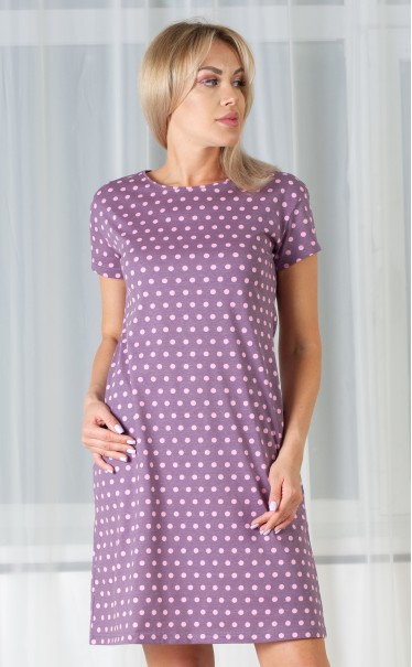 Платье "Горох средний розовый на лиловом"